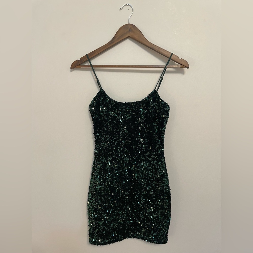 Velvi Juliet Emerald Green Sequin Mini Prom Bodycon Dress SMALL